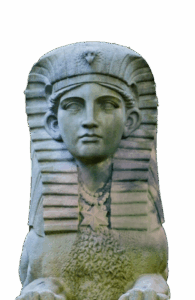 Photograph of an Egyptian sculpture featuring a pharaoh-like bust and a sphinx like animal body, indicative of some of the historical art that can be found at Cambridge museums.