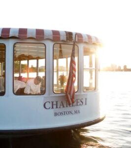 A chartered boat preparing for a sunset cruise, just one of many things to do in Cambridge, MA